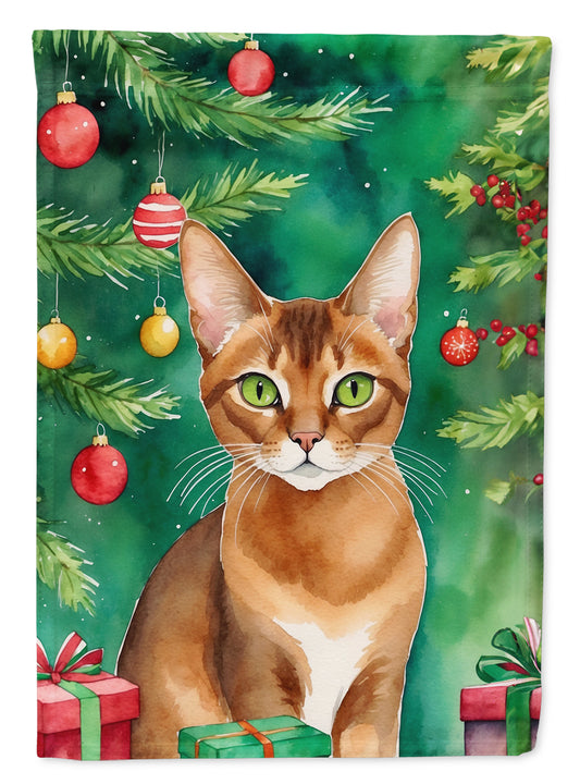 Buy this Abyssinian Cat By the Christmas Tree Garden Flag