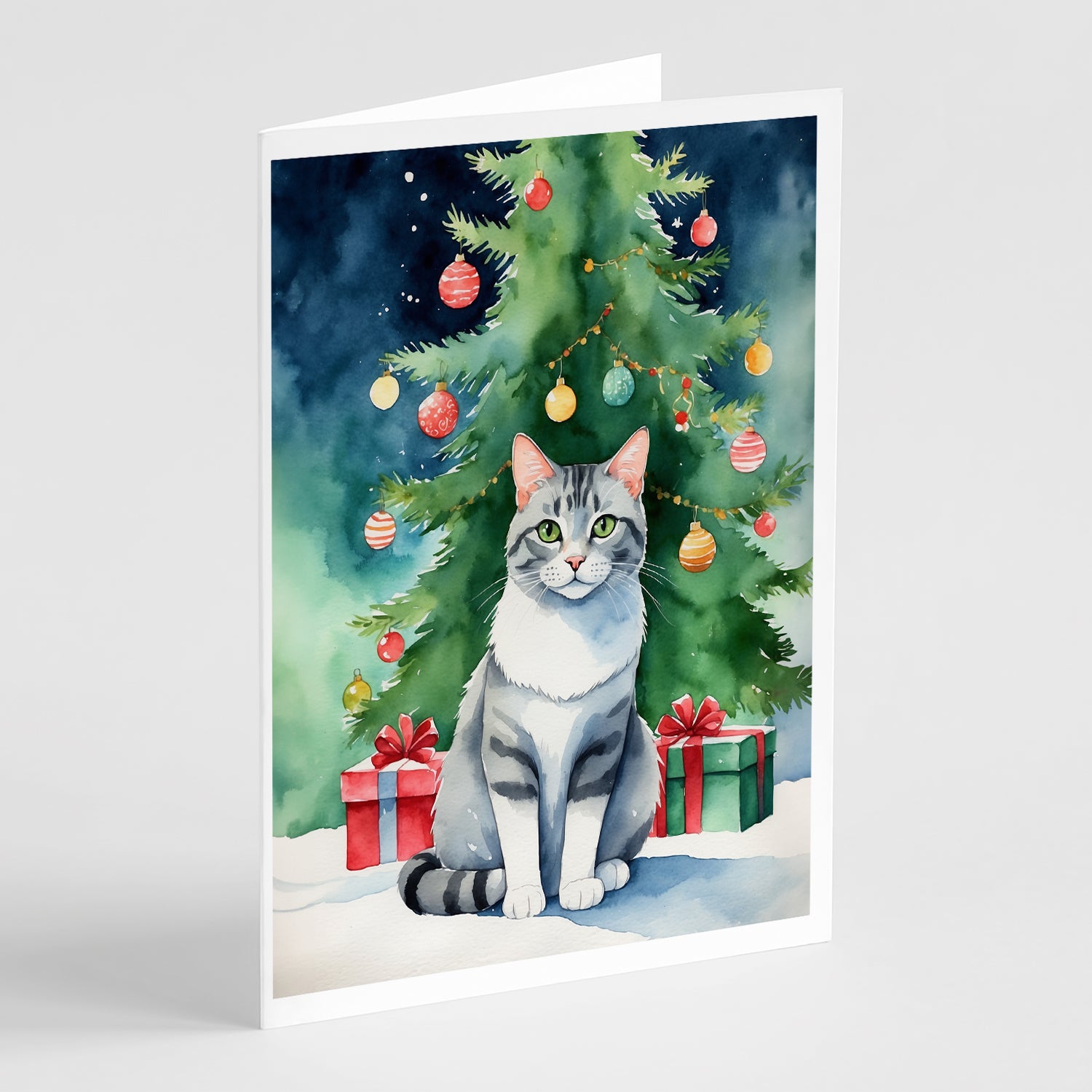 Buy this Aegean Cat By the Christmas Tree Greeting Cards Pack of 8