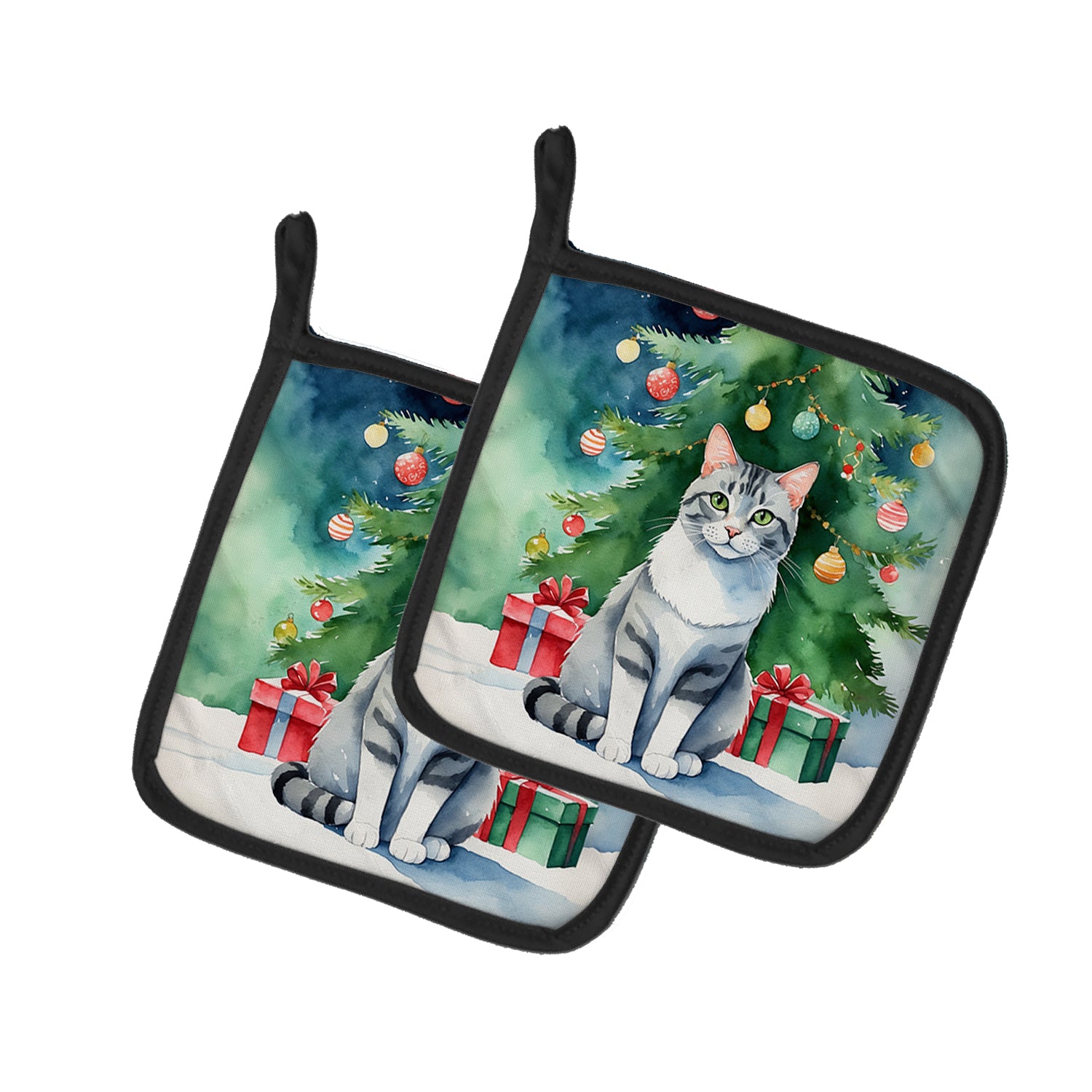 Buy this Aegean Cat By the Christmas Tree Pair of Pot Holders