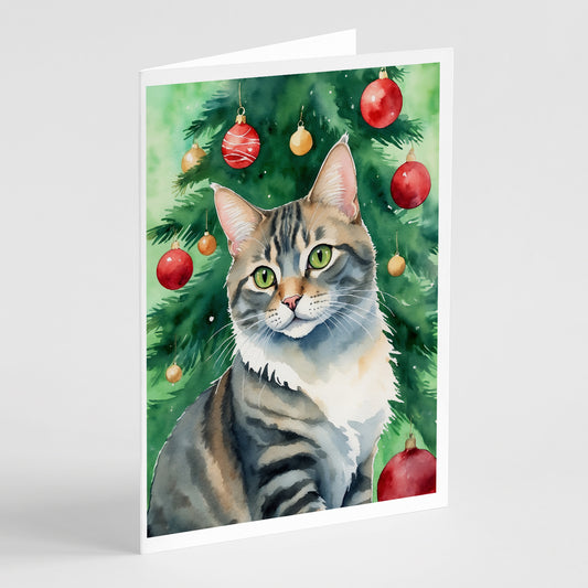 Buy this American Bobtail Cat By the Christmas Tree Greeting Cards Pack of 8