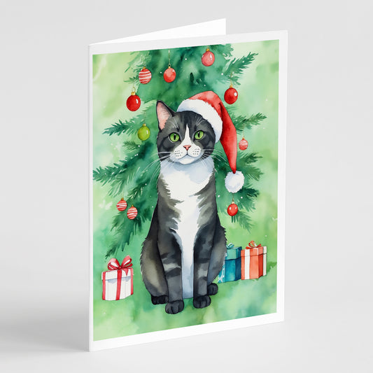 Buy this American Polydactyl Cat By the Christmas Tree Greeting Cards Pack of 8