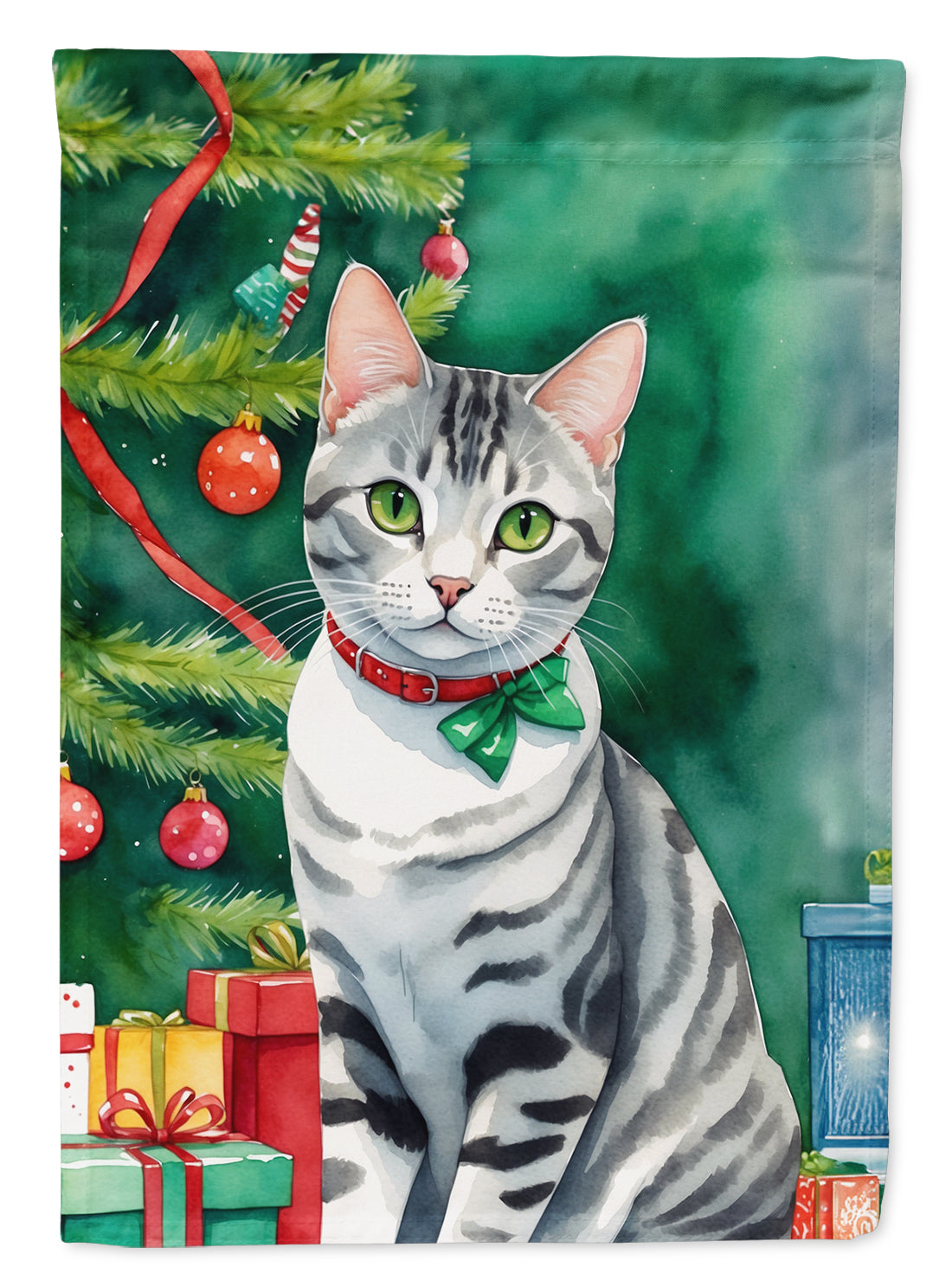 Buy this American Shorthair Cat By the Christmas Tree Garden Flag
