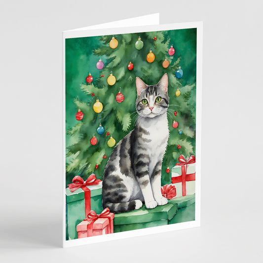 Buy this American Wirehair Cat By the Christmas Tree Greeting Cards Pack of 8