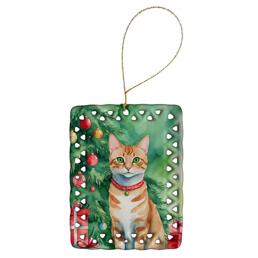 Buy this Arabian Mau Cat By the Christmas Tree Porcelain Ornament