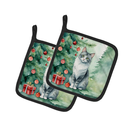 Buy this Australian Mist Cat By the Christmas Tree Pair of Pot Holders