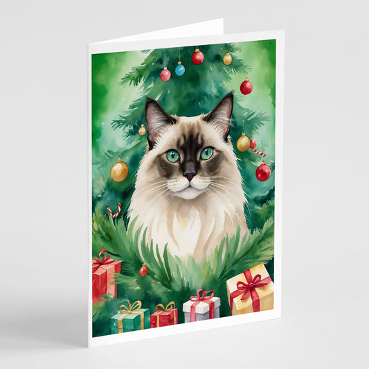 Buy this Balinese Cat By the Christmas Tree Greeting Cards Pack of 8