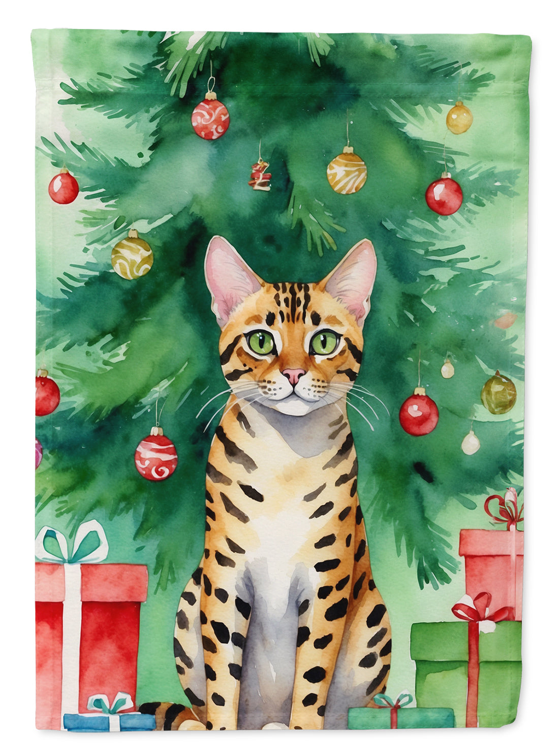 Buy this Bengal Cat By the Christmas Tree Garden Flag