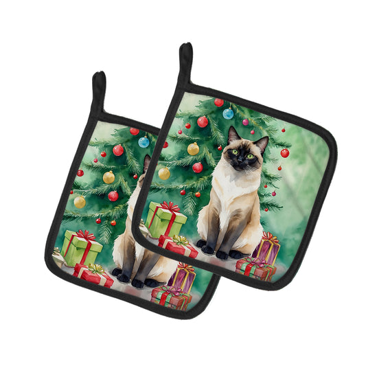 Buy this Birman Cat By the Christmas Tree Pair of Pot Holders