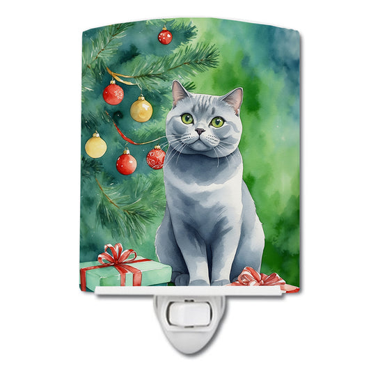 Buy this British Shorthair Cat By the Christmas Tree Ceramic Night Light