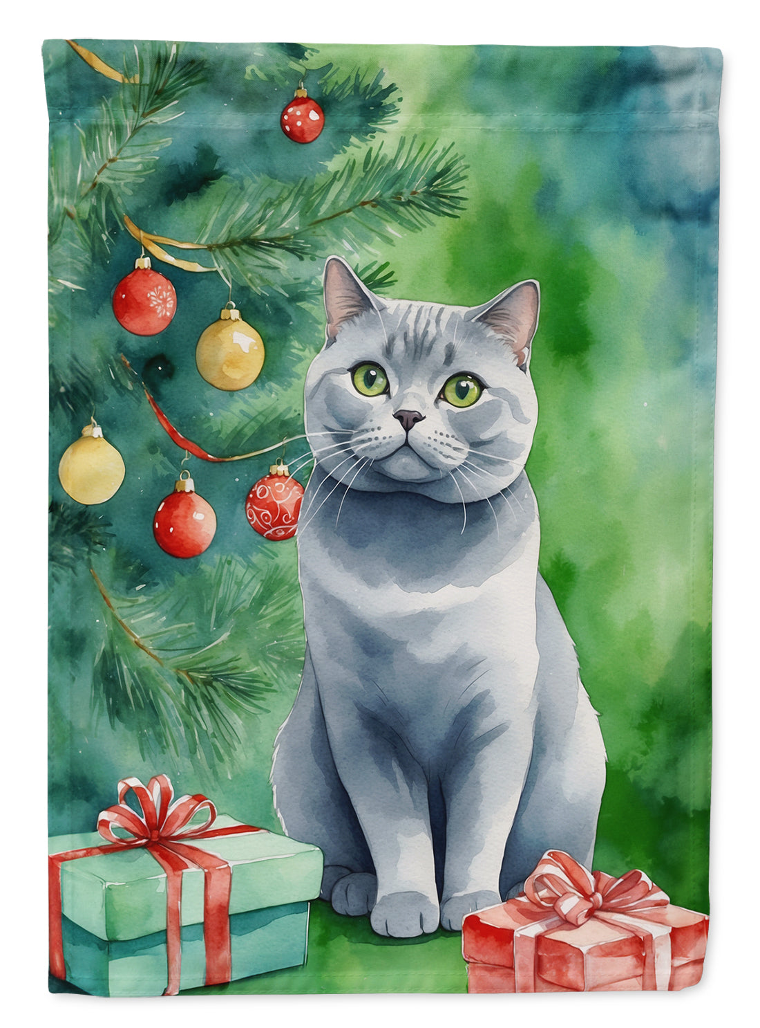 Buy this British Shorthair Cat By the Christmas Tree Garden Flag