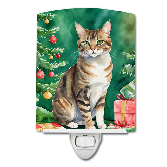 Buy this California Spangled Cat By the Christmas Tree Ceramic Night Light