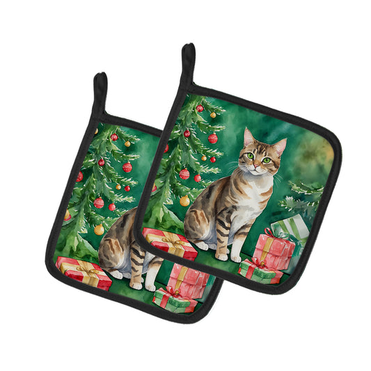 Buy this California Spangled Cat By the Christmas Tree Pair of Pot Holders