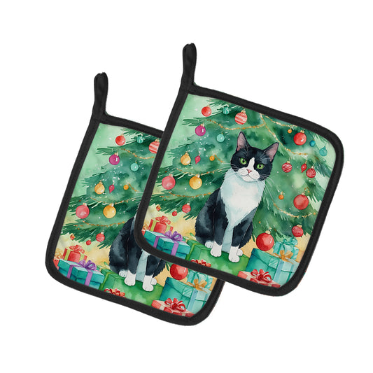 Buy this Chantilly Tiffany Cat By the Christmas Tree Pair of Pot Holders