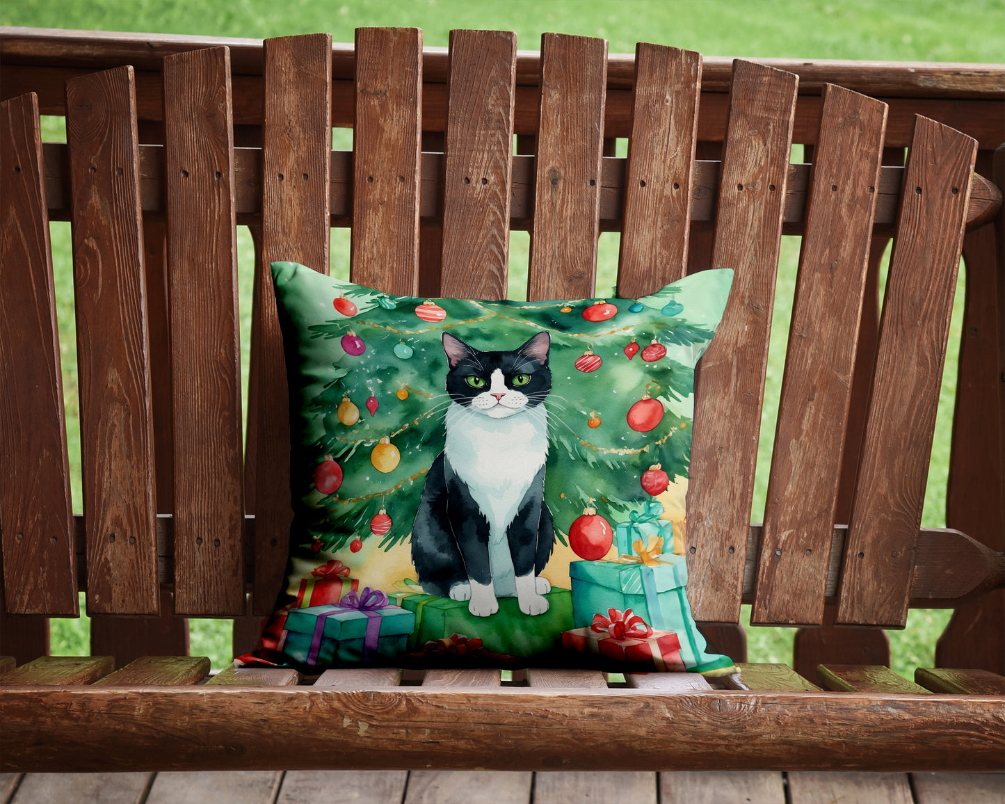 Chantilly Tiffany Cat By the Christmas Tree Throw Pillow