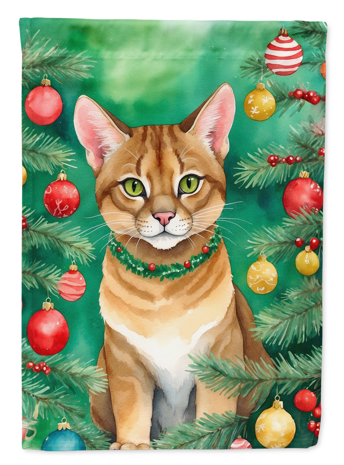 Buy this Chausie Cat By the Christmas Tree House Flag