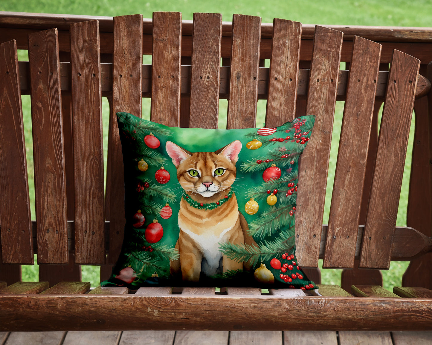 Chausie Cat By the Christmas Tree Throw Pillow