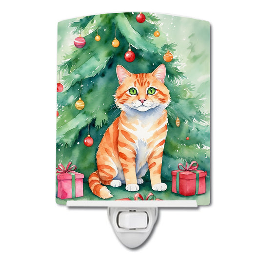Buy this Cheetoh Cat By the Christmas Tree Ceramic Night Light