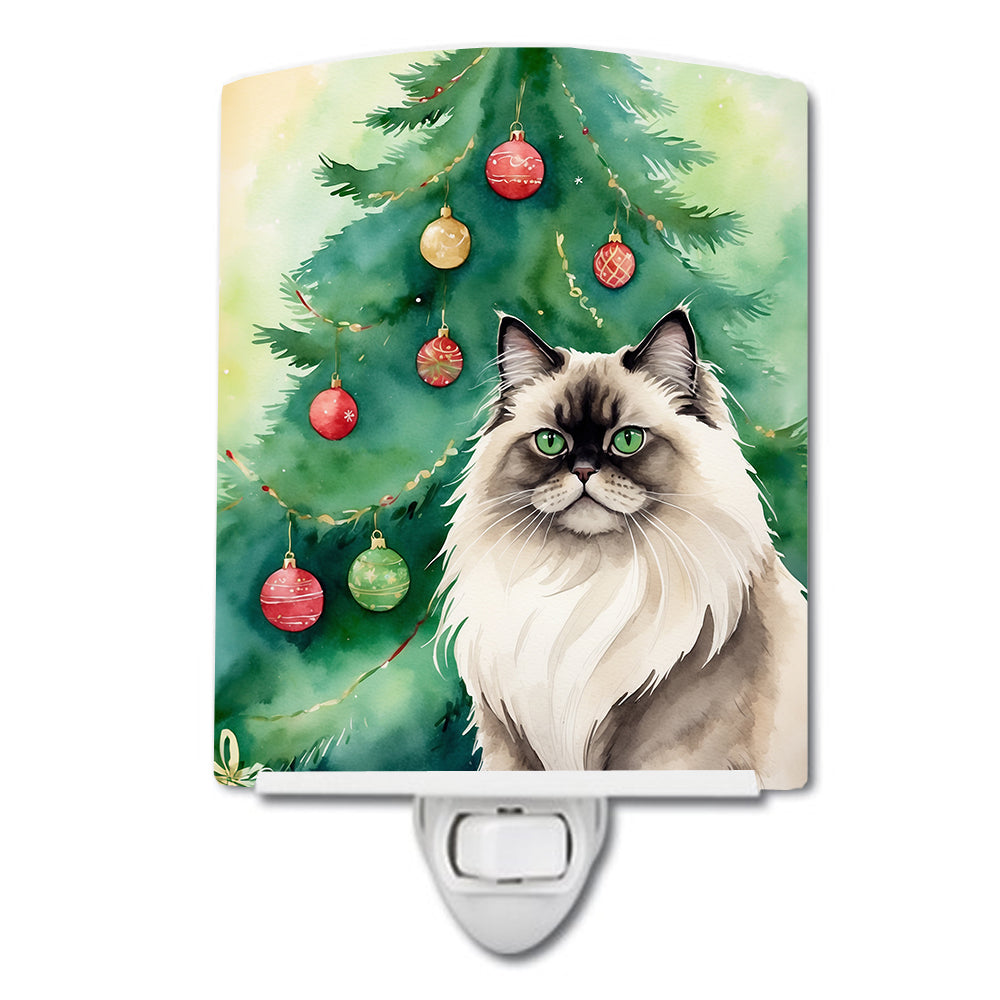 Buy this Colorpoint Longhair Cat By the Christmas Tree Ceramic Night Light