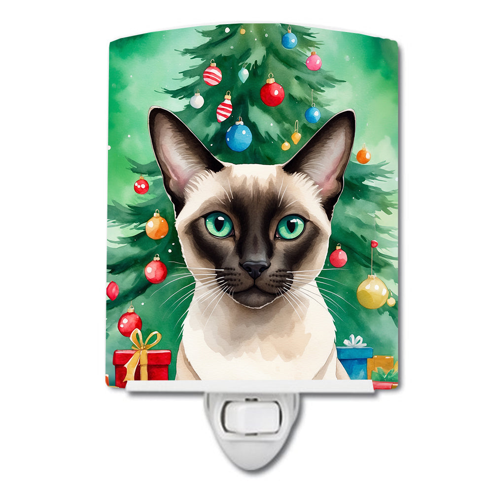 Buy this Colorpoint Shorthair Cat By the Christmas Tree Ceramic Night Light