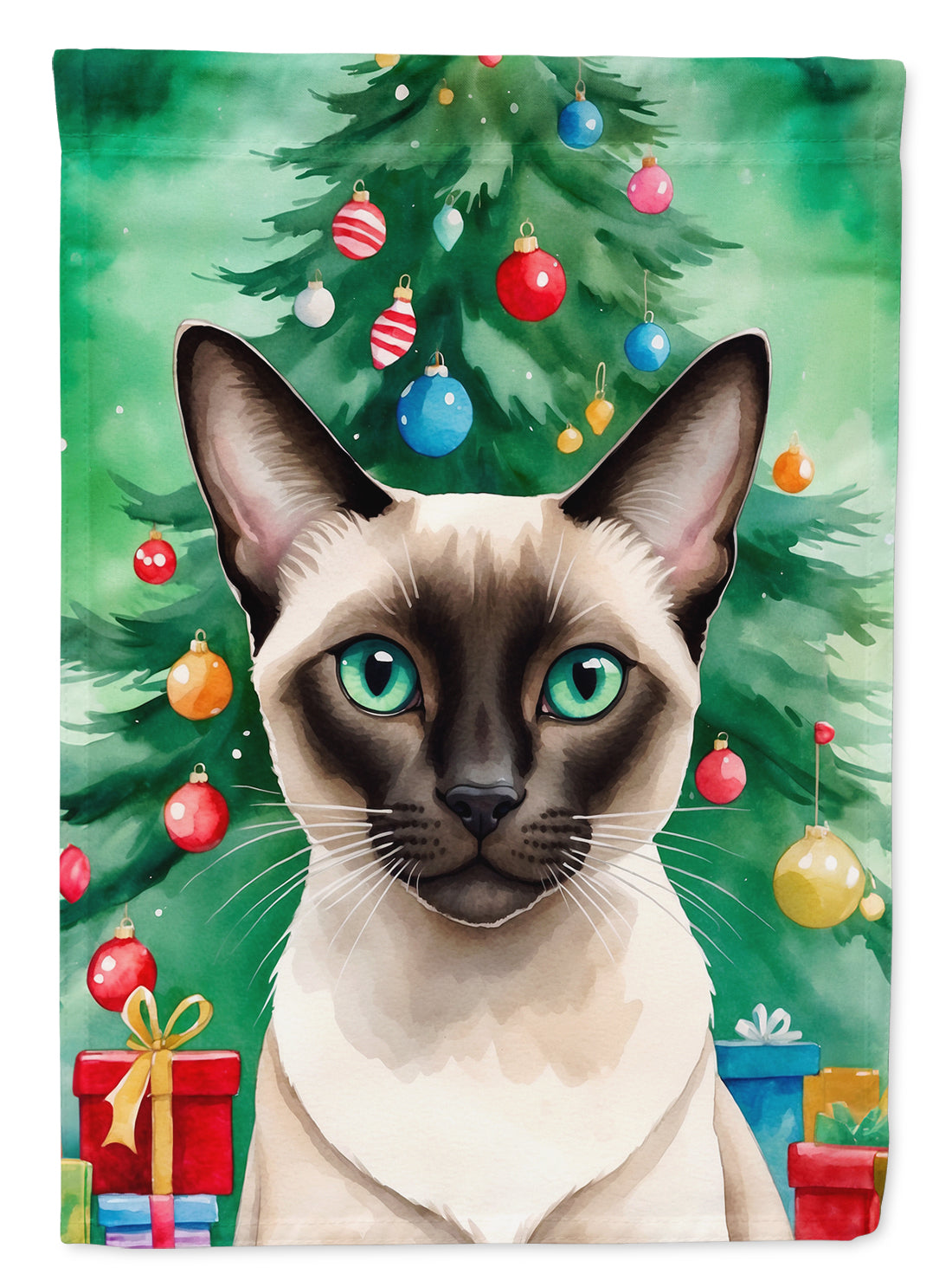 Buy this Colorpoint Shorthair Cat By the Christmas Tree Garden Flag