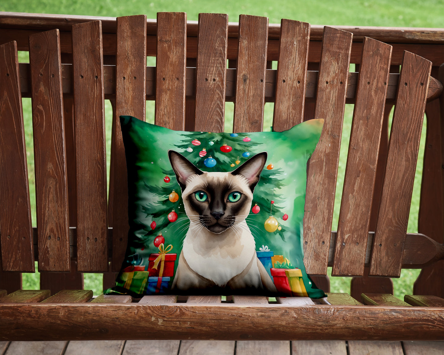 Colorpoint Shorthair Cat By the Christmas Tree Throw Pillow