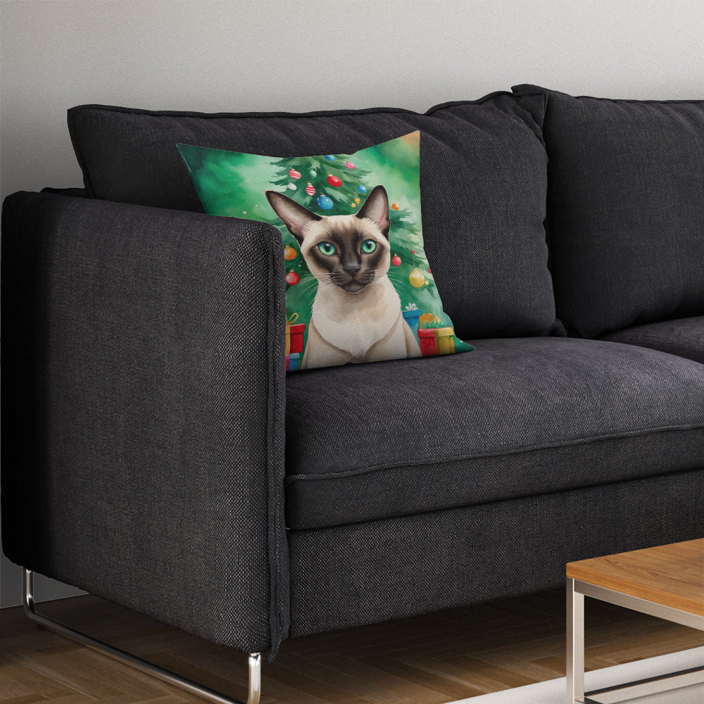 Colorpoint Shorthair Cat By the Christmas Tree Throw Pillow