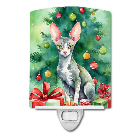 Buy this Cornish Rex Cat By the Christmas Tree Ceramic Night Light