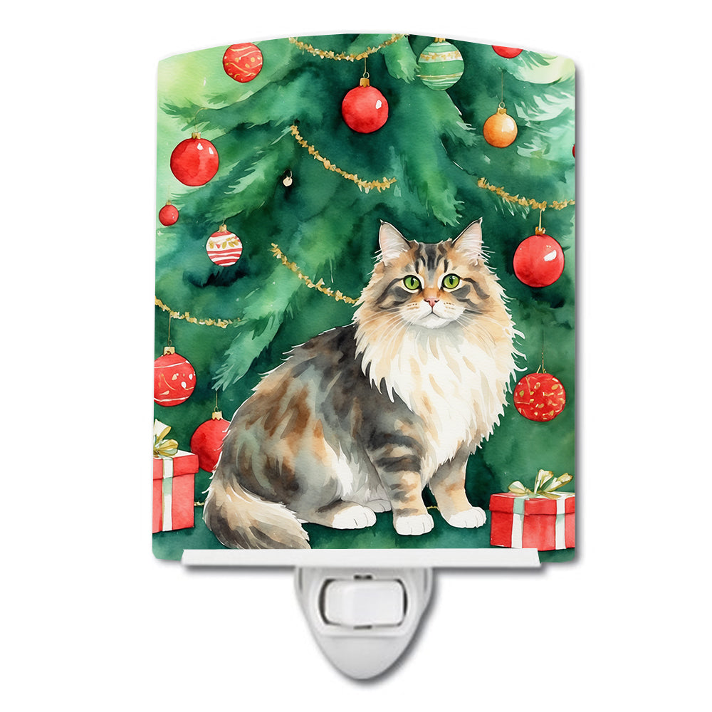 Buy this Cymric Cat By the Christmas Tree Ceramic Night Light
