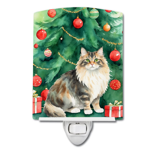 Buy this Cymric Cat By the Christmas Tree Ceramic Night Light