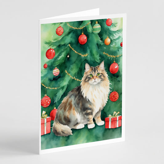 Buy this Cymric Cat By the Christmas Tree Greeting Cards Pack of 8
