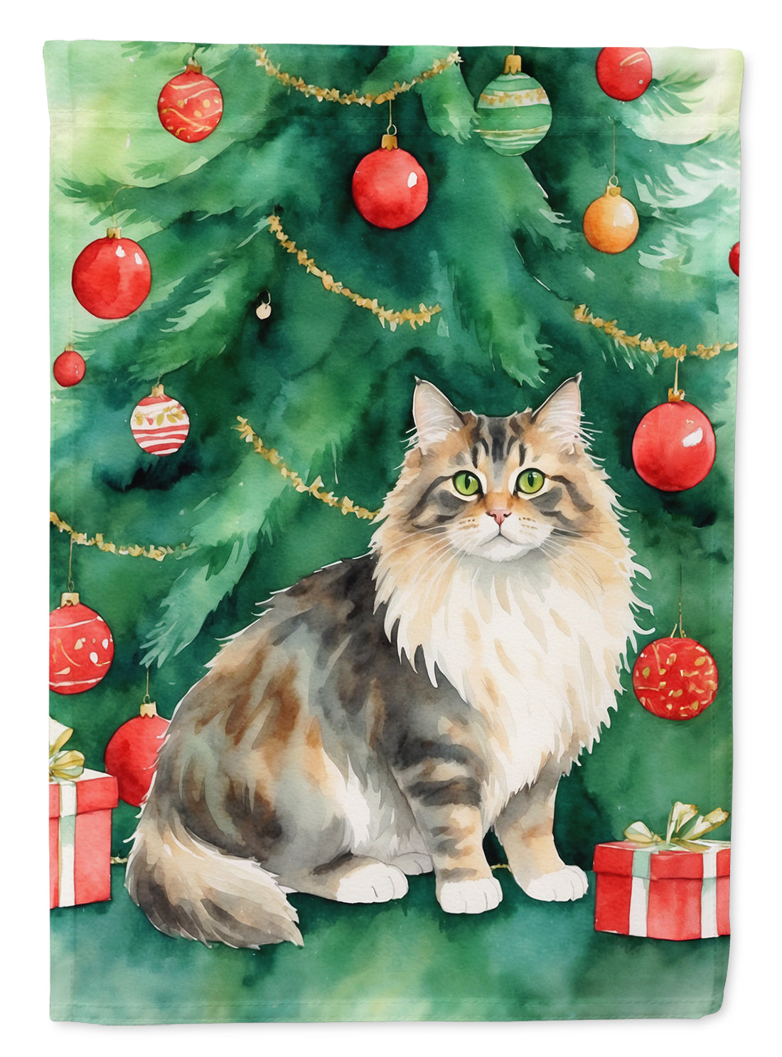 Buy this Cymric Cat By the Christmas Tree Garden Flag