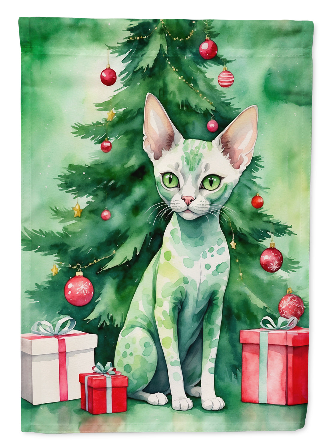 Buy this Devon Rex Cat By the Christmas Tree House Flag