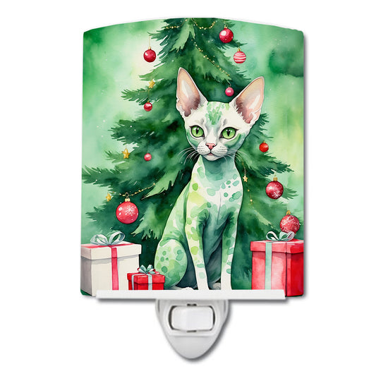 Buy this Devon Rex Cat By the Christmas Tree Ceramic Night Light