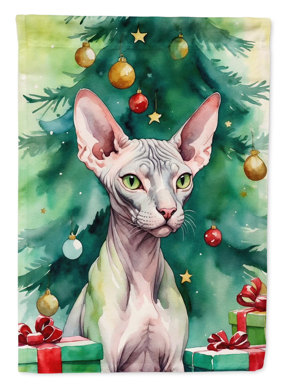 Buy this Donskoy Don Sphynx Cat By the Christmas Tree Garden Flag