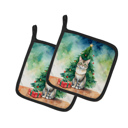 Buy this Dwelf Cat By the Christmas Tree Pair of Pot Holders