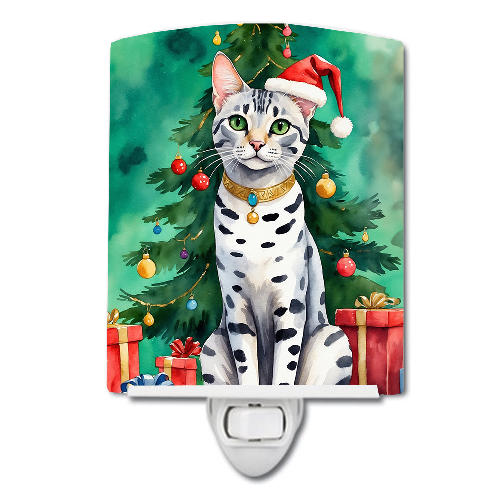 Buy this Egyptian Mau Cat By the Christmas Tree Ceramic Night Light