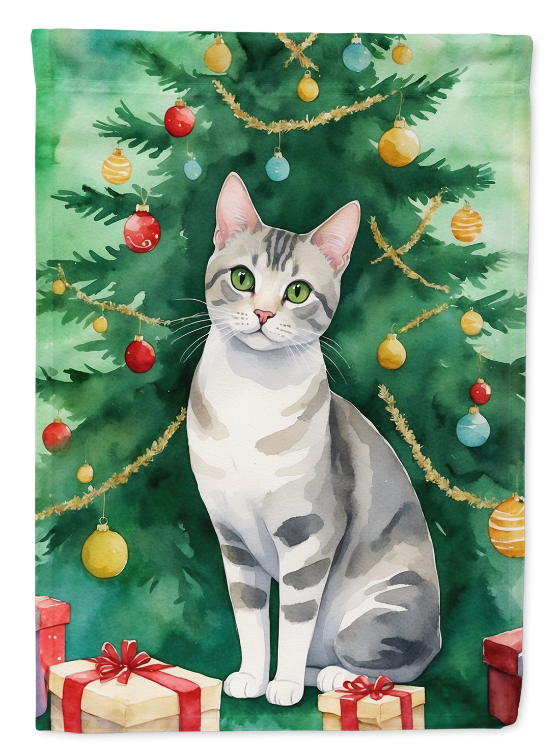 Buy this European Shorthair Cat By the Christmas Tree Garden Flag