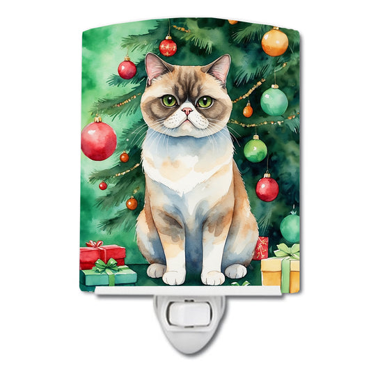 Buy this Exotic Shorthair Cat By the Christmas Tree Ceramic Night Light