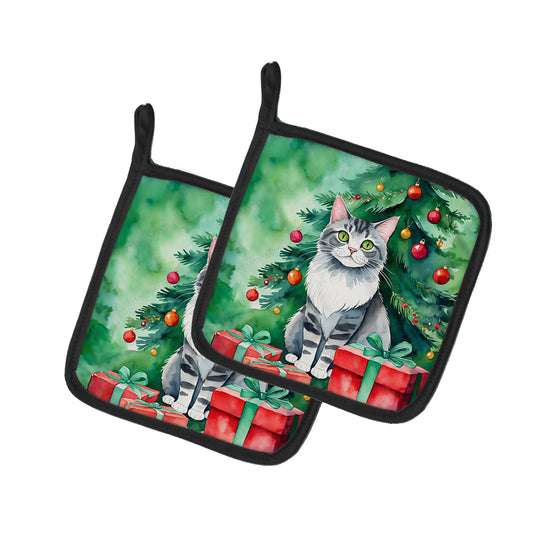 Buy this Foldex Exotic Fold Cat By the Christmas Tree Pair of Pot Holders