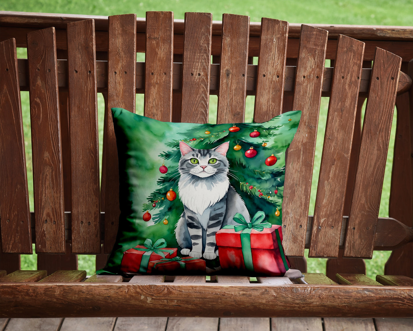 Foldex Exotic Fold Cat By the Christmas Tree Throw Pillow