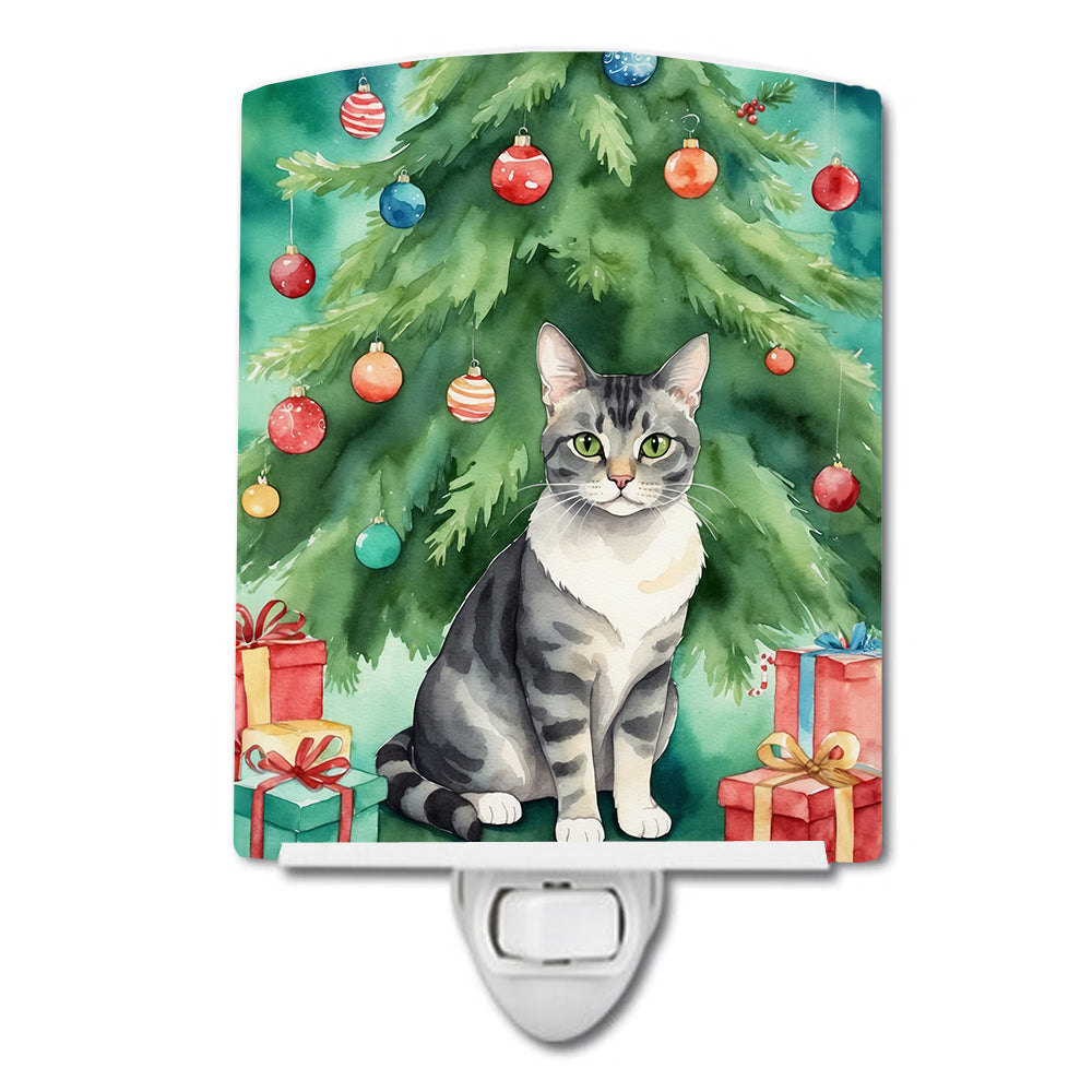 Buy this German Rex Cat By the Christmas Tree Ceramic Night Light