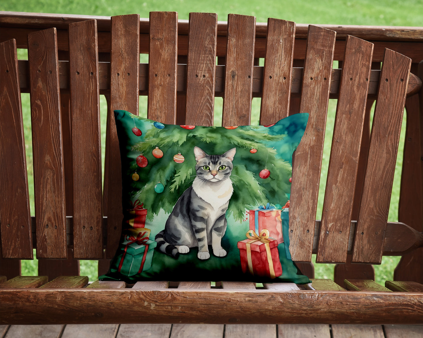 German Rex Cat By the Christmas Tree Throw Pillow