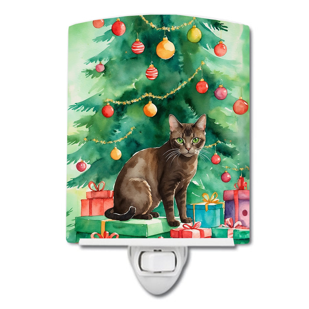 Buy this Havana Brown Cat By the Christmas Tree Ceramic Night Light