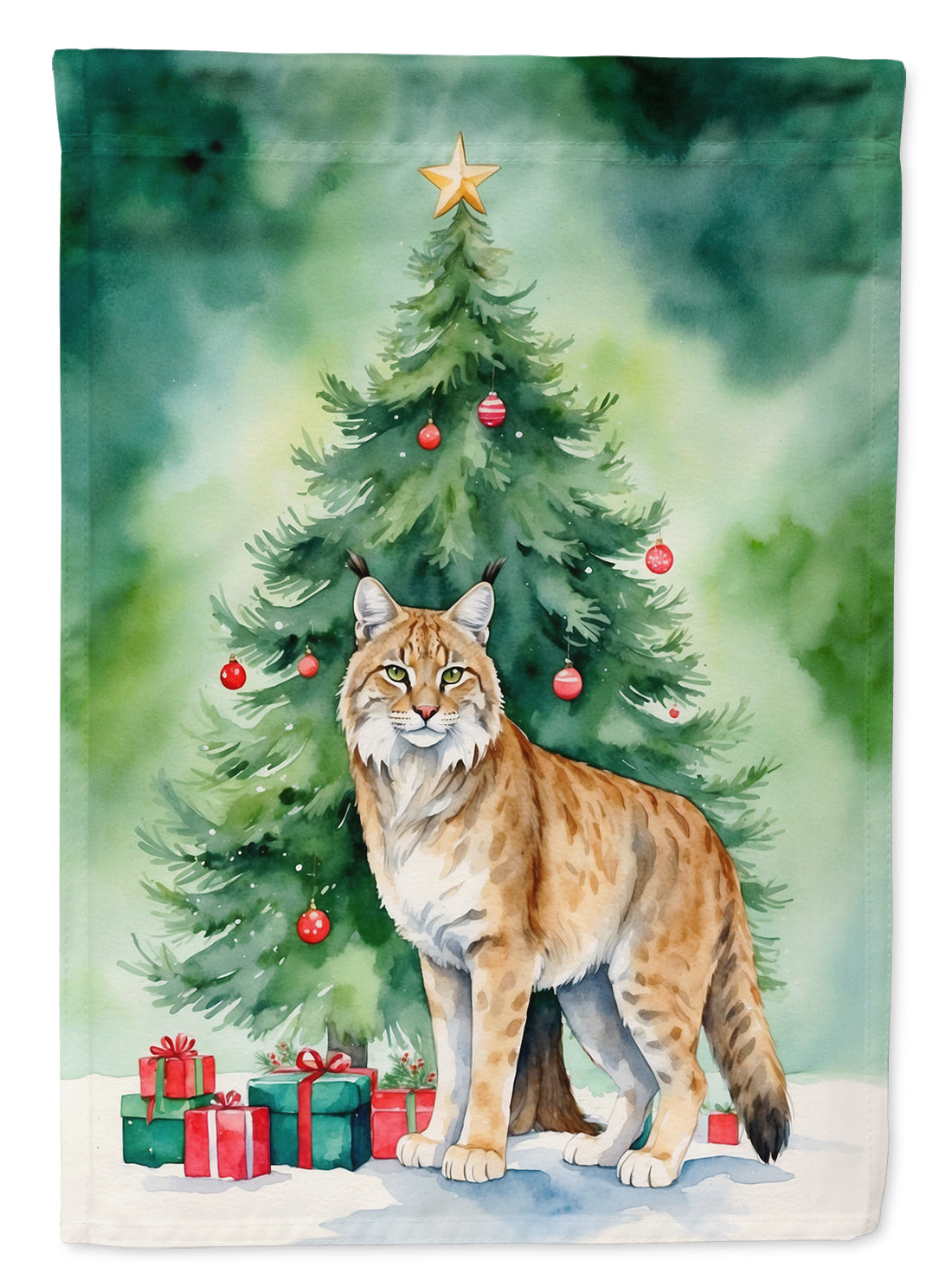 Buy this Highlander Lynx Cat By the Christmas Tree Garden Flag