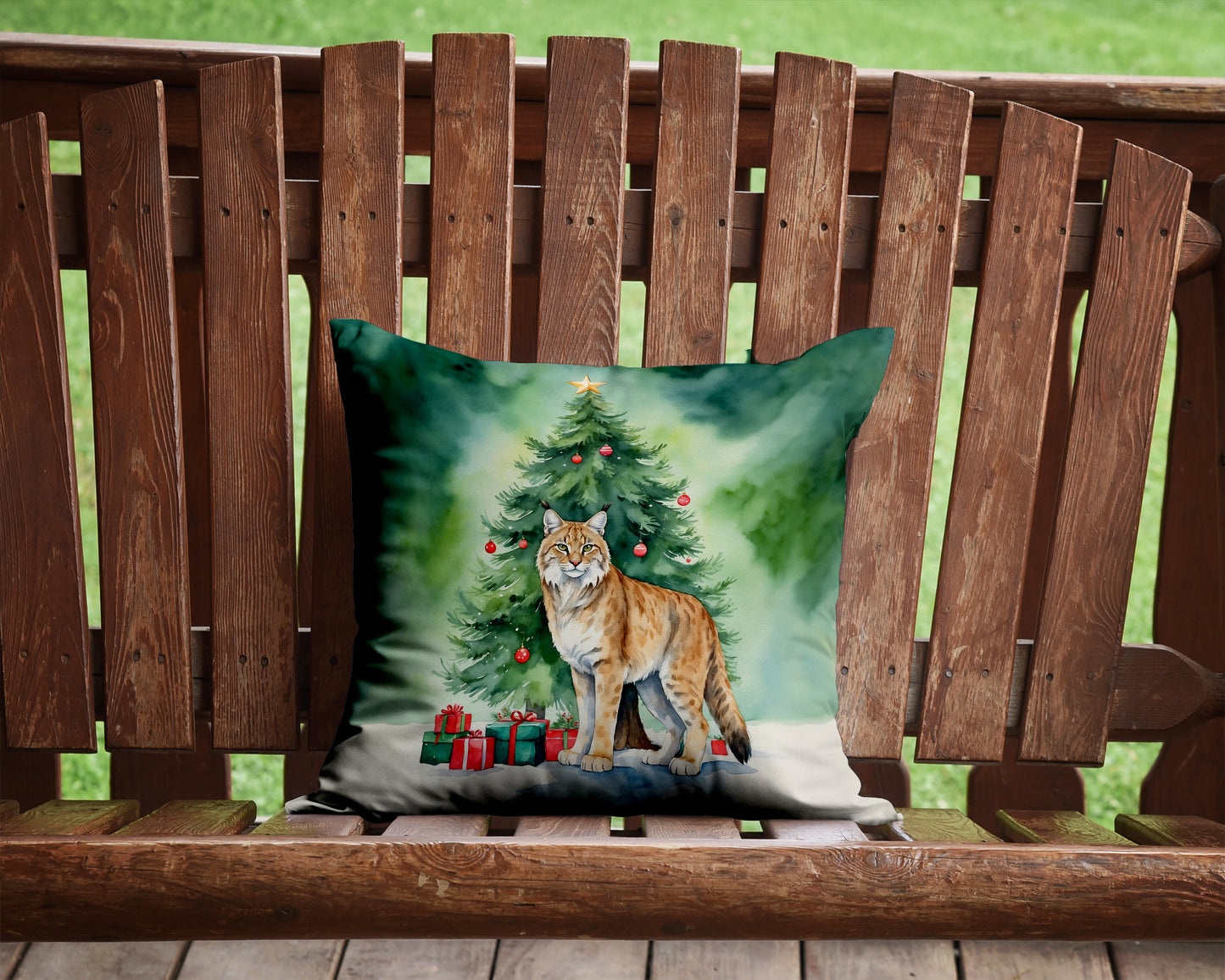 Highlander Lynx Cat By the Christmas Tree Throw Pillow