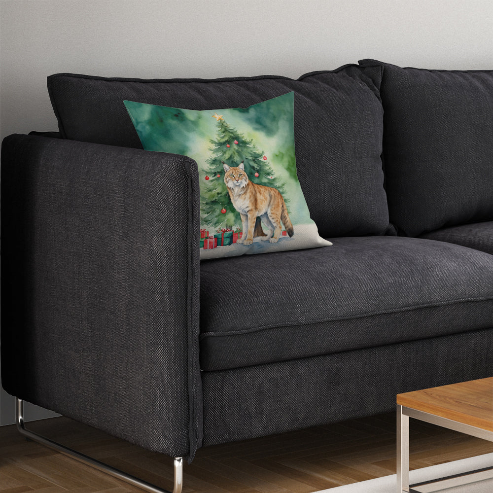 Highlander Lynx Cat By the Christmas Tree Throw Pillow