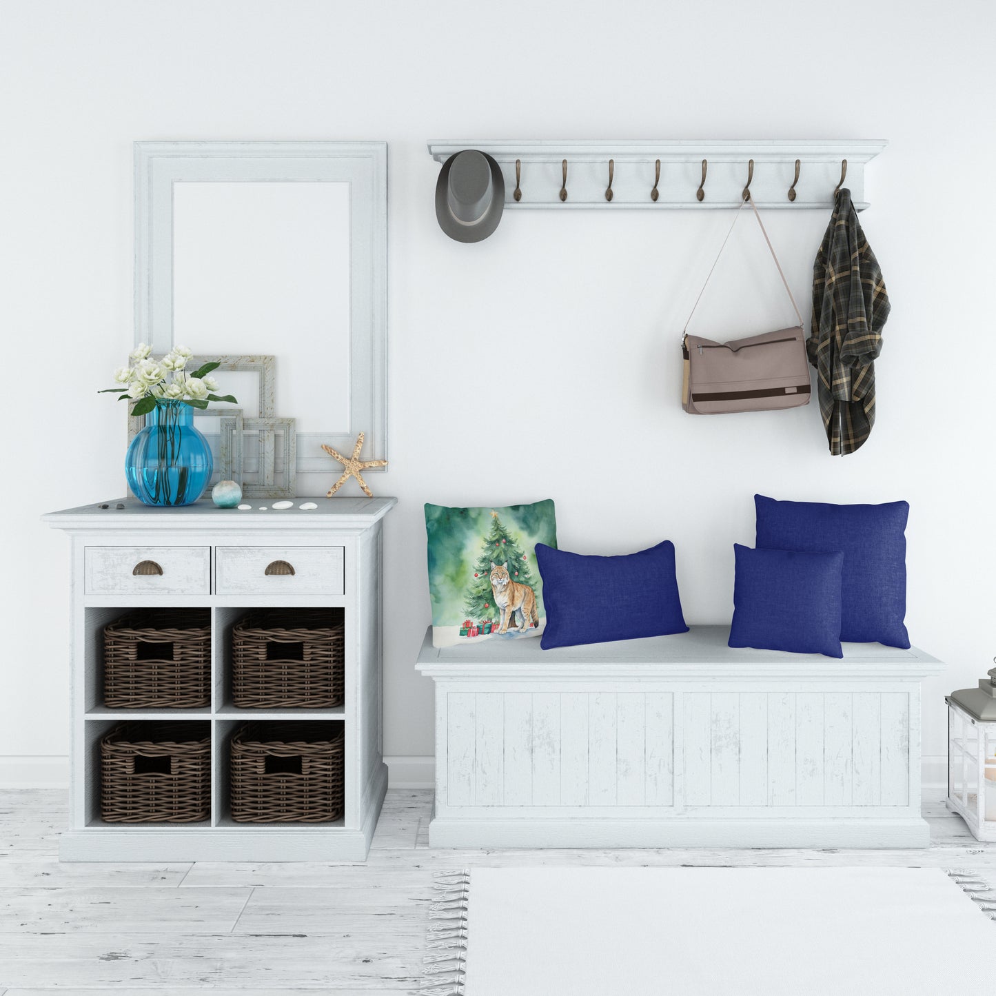 Highlander Lynx Cat By the Christmas Tree Throw Pillow