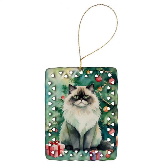 Buy this Himalayan Cat By the Christmas Tree Porcelain Ornament