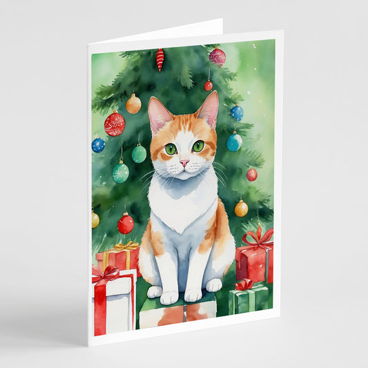 Buy this Japanese Bobtail Cat By the Christmas Tree Greeting Cards Pack of 8