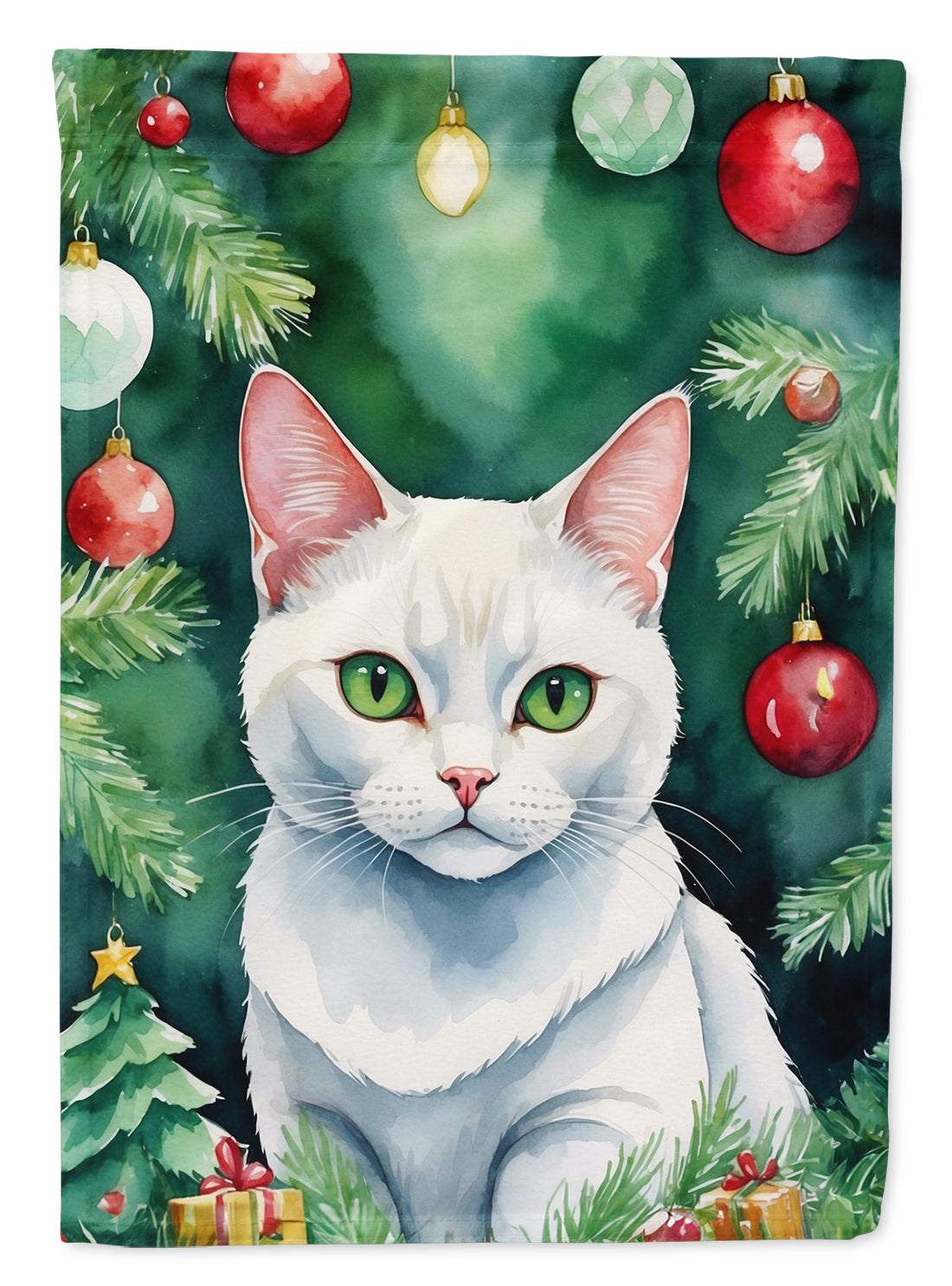Buy this Khao Manee Cat By the Christmas Tree Garden Flag
